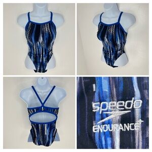 Speedo Girls Deep Flyback‎ Endurance Swimsuit Size 26 Blue Swimwear Beach
